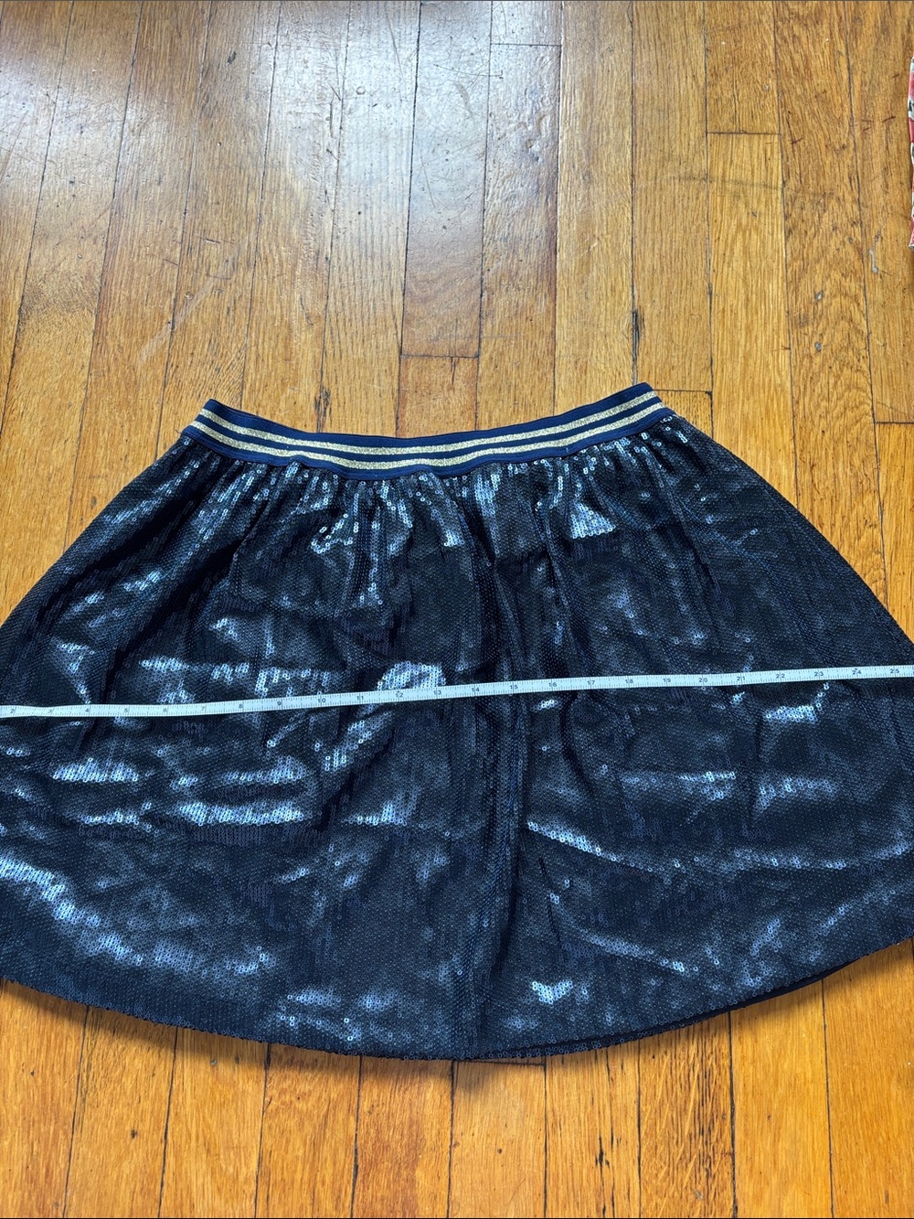 Tommy Hilfiger Blue Sequin A-Line Skirt with Striped Elastic Waistband